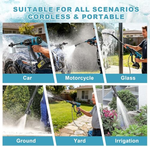 Image of Cordless Portable Washer, Brushless Motor, 4 Speed Modes, 6-in-1 Swivel Nozzle, 2 x 4.0 Ah Batteries, 5 m Hose, Lightweight Handheld Car Washer for Home, Garden