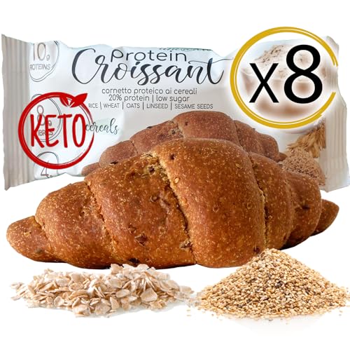 8 croissants ricos en proteínas con CEREALES Line@diet, sabor neutro con cereales y semillas, 50 gramos y 20% de proteínas