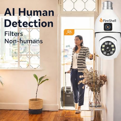 Image of Fireshell Dual Lens 4MP /8MP PTZ Outdoor WiFi Security Camera with 360 Pan Tilt, Color Night Vision, Motion Detection Alerts, Two-Way Audio, Wireless Light Bulb CCTV, Weatherproof Surveillance Camera