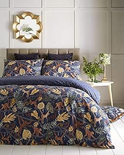 Furn Monkey Forest Duvet Cover Set-PolyCotton-Midnight Blue-King Size, Cotton