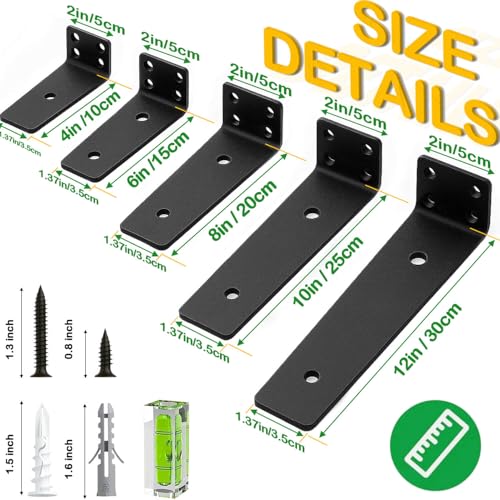 Floating Shelf Bracket 12 Inch of 8 Pack Heavy Duty Shelf Brackets Black Coated Metal L Bracket Wall Shelf Support DIY Brackets with 1/5 Inch Thick and 160 LBS Load Capacity by OIVGGUR - Image 7