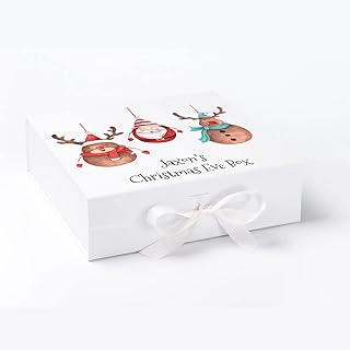 Personalised Printed Wooden Christmas Eve Box | Christmas Eve Activities and Treats | Santa and Reindeer Bauble Design Christmas Eve Box