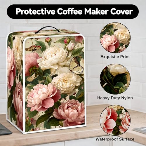 Image of Universal Coffee Maker Cover, Durable Polyester Lightweight Long-Lasting Dustproof Cotton Blend Appliance Protector for Kitchen Countertops (Light Yellow and Pink)