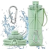 Botella Agua Plegable 600ml Botella Plegable Silicona Sin Bpa Botella De Agua Deportiva Plegable Plegable Flexible Botella De Agua Reutilizable Botella De Agua Plegable Portátil Con Mosquetón（verde）