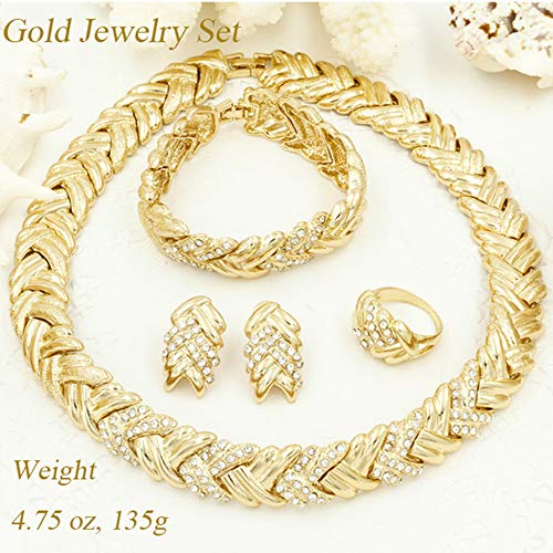 Liffly Fashion Crystal Jewelry Set For Women, 18 K Gold Plated Jewelry For Weddings, Dubai Gold Necklace Earrings Set #TOP1
