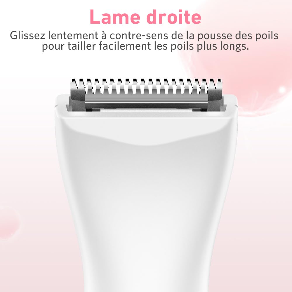 Tondeuse Intime Femme Rechargeable 2 en 1, Rasoir Bikini pour Maillot et Pubis, Tête de Précision et Grille de Finition, USB-C, Sans Fil, Utilisation à Sec, Soin Doux des Zones Sensibles