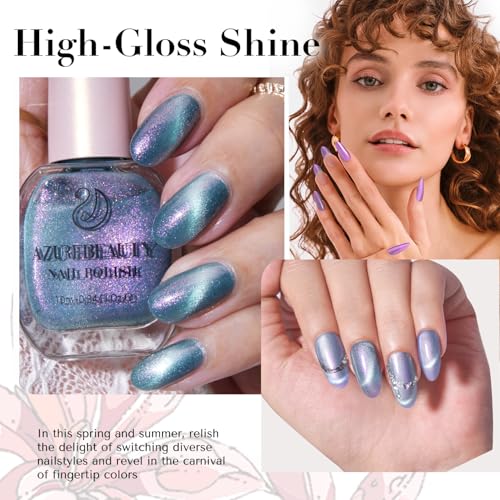 Image of AZUREBEAUTY Magnetic Cat Eye Nail Polish Set - 2 Cat Eye & 2 Glitter Colors with Top Coat, Chrome Shimmer Gel Effect, Quick Dry Long Lasting DIY Nail Kit for Salon Home