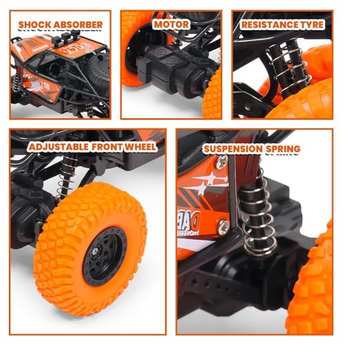 Image of Gooyo GY-45 Rechargeable Remote Control Rock Crawler Car with smoke | Monster Truck with spray for kids | RC Car 4x4 Off-Road Big Car Toy | High Speed | Orange Color | In-Built Battery | Gift Box Pack