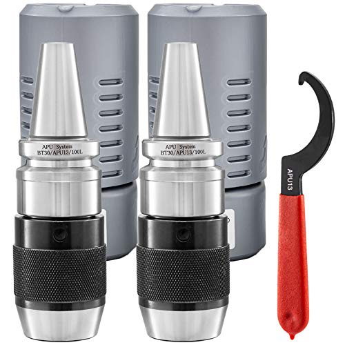 Mophorn 2Pcs BT30 Ball Bearing Keyless Drill Chucks 1/2 Inch Integral design BT30-APU13-110 CNC Milling Chuck Holder for HAAS BT30 CNC Engraving Machine and Milling Lathe