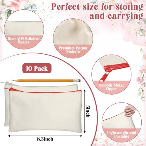 Image of Legigo Blank DIY Craft Bag Canvas Pencil Case Makeup Pouch - Multi-Purpose Travel Toiletry Zipper Bag, 8.3 x 5 Inch, Beige (Color Zipper)