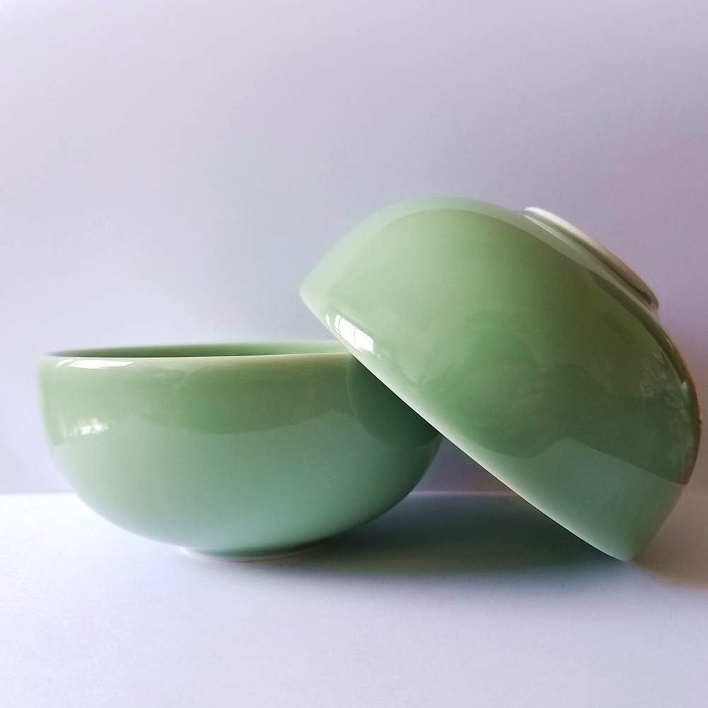 Rice Bowl 10-Ounce Chinese Celadon 4.5Inch Porcelain Microwave and Dishwasher Safe(Set of 4) (Green)