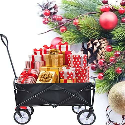 Collapsible Wagon Folding Wagon Garden Cart，Outdoor Camping Wagon Utility With 360 Degree Swivel Wheels & Adjustable Handle, (Black) #TOP2