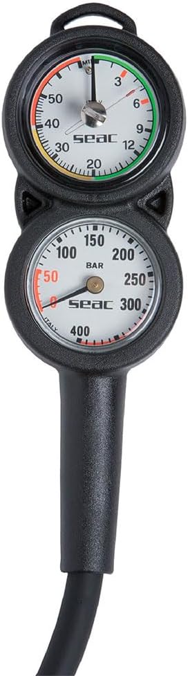 SEAC Unisex Seac Console 2 Pressure Gauge and Depth for Scuba Diving Scale 0 70 mt 400 bar, Black, Standard UK