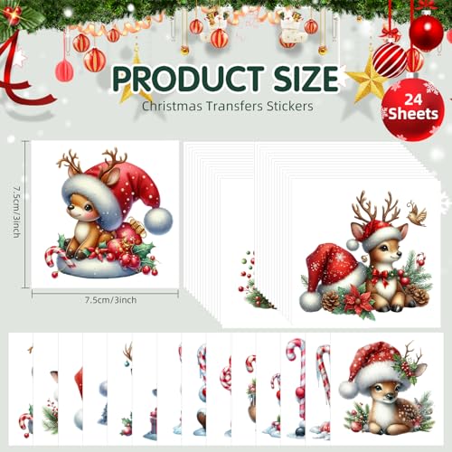 Image of ZMRU 24 Sheets Vintage Christmas Rub On Transfers for Crafts, Rub On Transfers Christmas for Wood，Furniture Decals, Glass, Porcelain, Leather, Canvas, Fabric Projects,3 * 3inch(Gnome Reindeer)