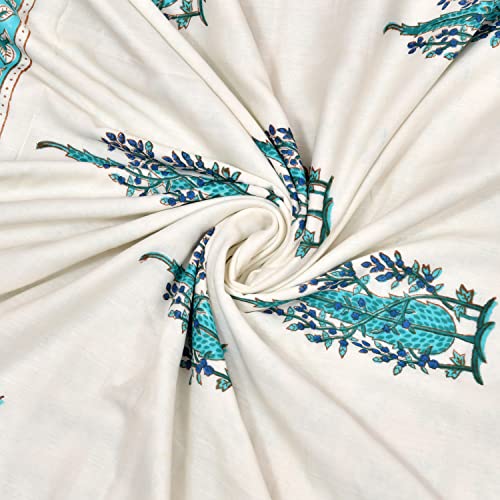Image of BLOCKS OF INDIA Hand Block Printed Cotton Summer Single Size Reversible Printed Malmal Dohar (Blue Buta)