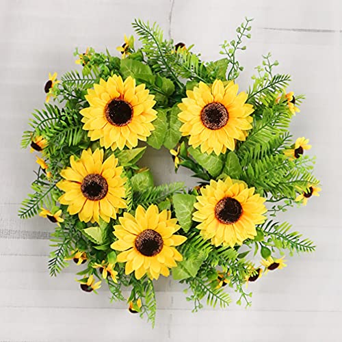 IMIKEYA Guirlanda de girassol grande para porta da frente seda artificial amarelo girassol com folha