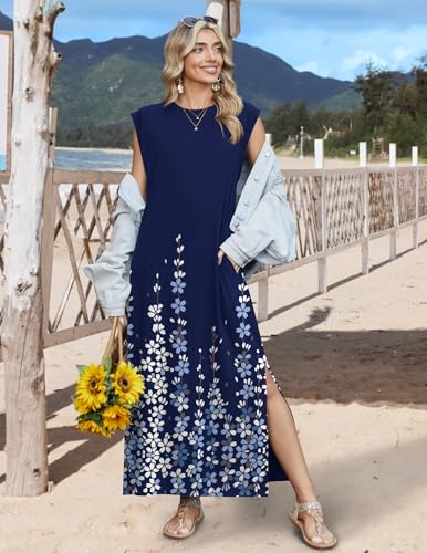 Image of Zeagoo Summer Dresses for Women 2026 Long Maxi Sundresses Loose Split Wrinkle-Free Beach Travel Vacation Clothes