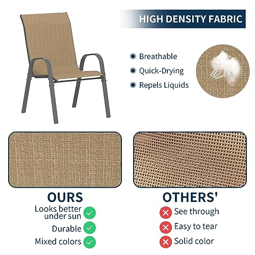 Image of Amopatio Patio Chairs Set of 8, Outdoor Stackable Dining Chairs for All Weather, Breathable Garden Outdoor Furniture for Backyard Deck,Khaki