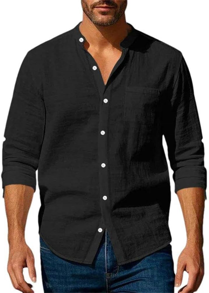 Men's Linen top Long Sleeve Shirt Chinese Style Breathable Casual Lightweight Cardigan