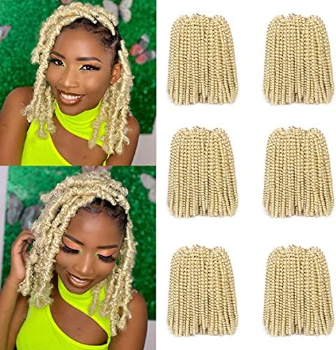 Xtrend 90strands Blonde Spring Twist Crochet Hair 8 Inch Crochet Braids Hair for Distressed Butterfly Locs Synthetic Fluffy Twist Hair for Passion Twist Hair Style Crochet Braiding Hair 613#