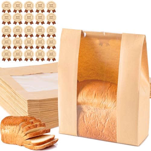 Paper Bread Bags 25PCS, Sourdough Bread Bags for Homemade Bread, Large Bakery Bags with Window...