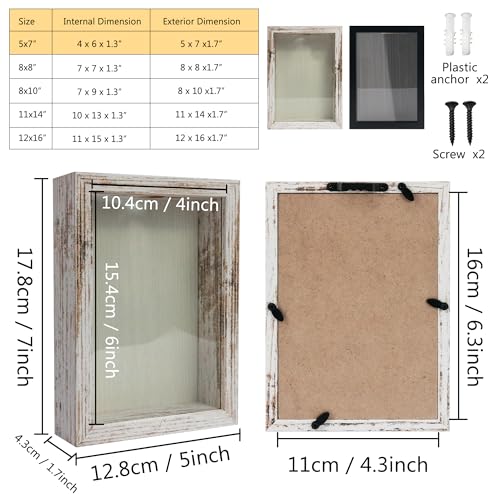 Image of GraduationMall 5x7 Top Loading Shadow Box Frame with HD Glass,Wood Display Case with Slot,1.25 inches Interior Depth,Ideal for Wine Bottle Caps,Tickets,Shells,Stamps and More,White