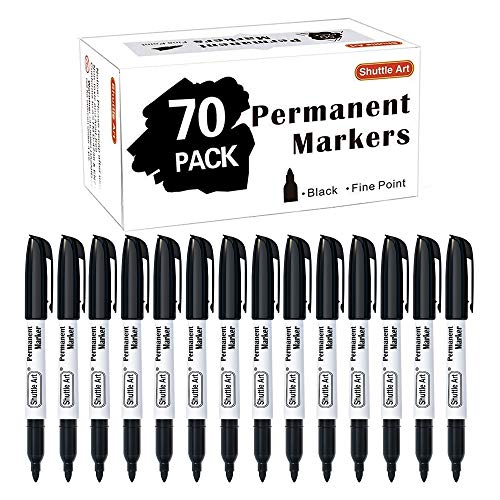 Shuttle Art Permanent Markers, 70 Pack Black Permanent Marker set,Fine Point, Works on Plastic,Wood,Stone,Metal and Glass for Doodling, Marking
