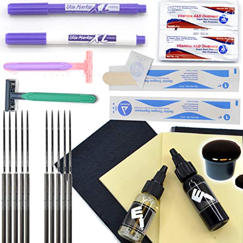 Element Tattoo Supply Hand Poke and Stick Tattoo Kit DIY Needles Sterile Razors Ink Caps Cups Needles Soap Bibs Practice Skin Scribe Markers