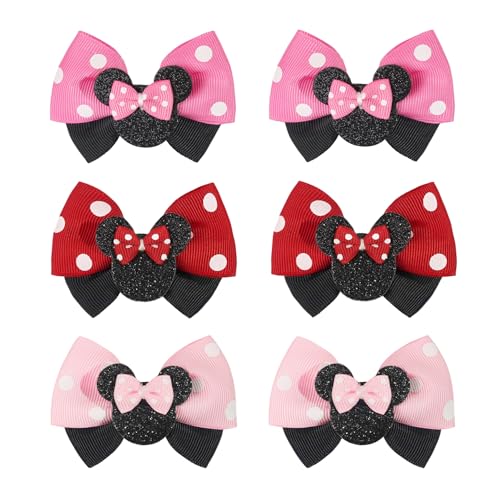 6PCS Mouse Ears Hair Clips for Toddler Girls 3 Inch Hair Bows for Baby Girls Birthday Party Costume