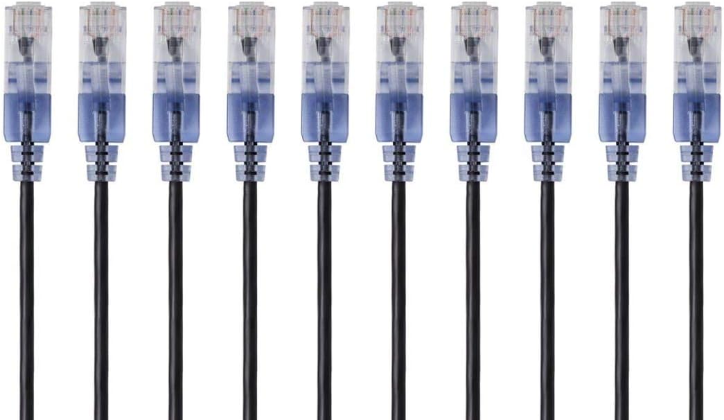 Monoprice SlimRun Cat6A Ethernet Patch Cable - Network Internet Cord - RJ45, Stranded, UTP, Pure Bare Copper Wire, 30AWG, 2ft, Black, 10-Pack