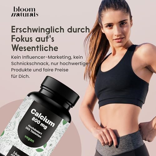 Calcium Tabletten Hochdosiert - 365 Tabletten - 800mg Calcium pro Tag - Calziumtabletten Hochdosiert - 182 Tage Vorrat - vegan und produziert in Deutschland Laborgeprüft - Verpackung kann variieren