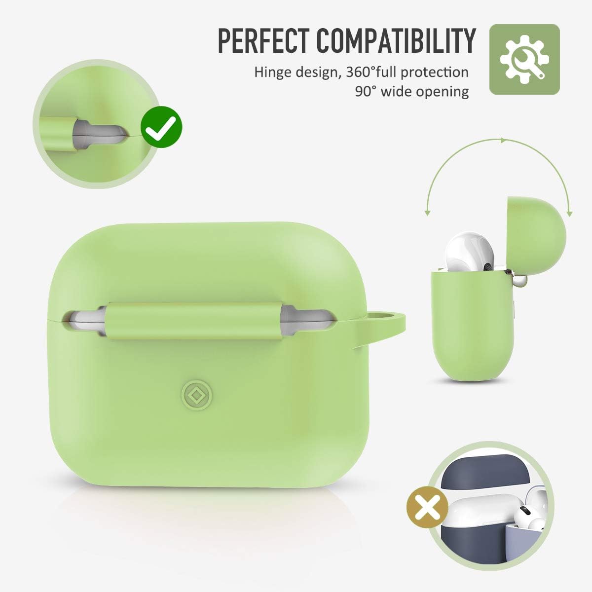 AirPods Pro Case Cover, Music Tracker Protective Silicone Carrying Case with Keychain for AirPods 3 Charging Case (Front LED Visible) (Matcha Green)