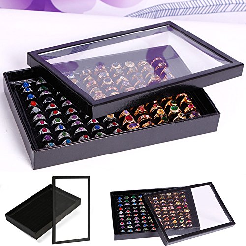 UxradG - Caja organizadora de joyería, con 100 anillas, de terciopelo