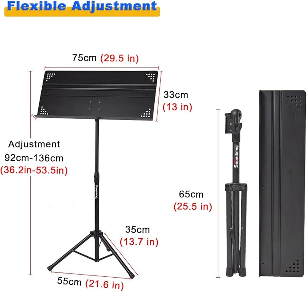 Leggio resistente con altezza regolabile da 91,9 a 135,9 cm, supporto rotante per spartiti per palcoscenico, studio, direttore d'orchestra, orchestra e band