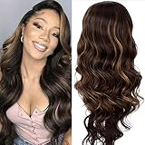 JOLNVCA Long Body Wave Wigs for Women Side Part Brown Mixed Blonde Wavy Wigs Natural Looking Synthet