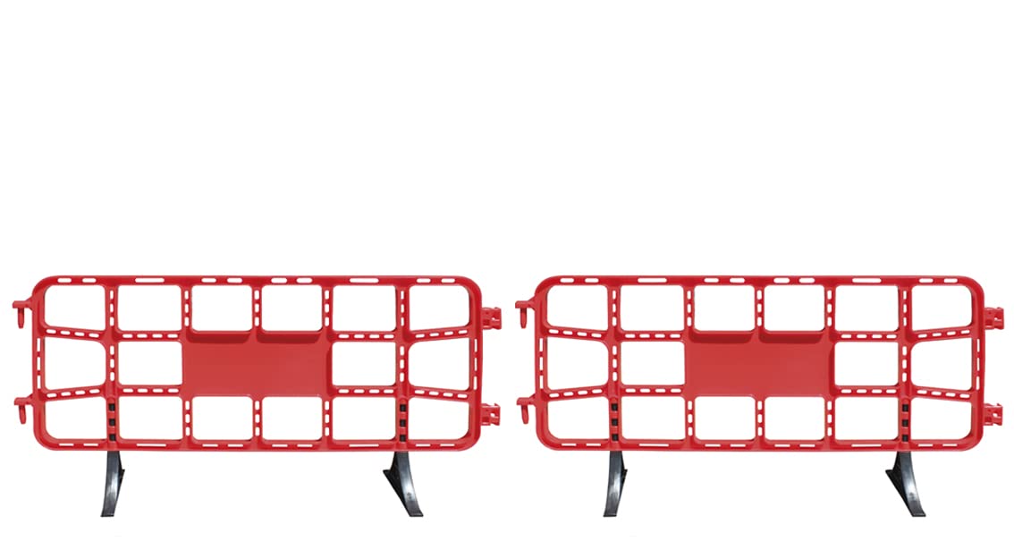 ADO - Valla de plástico obra peatonal roja, valla reforzada con patas extraíbles de 2 metros (2- Vallas rojas)
