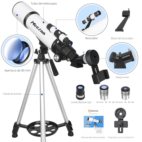 Miniatura 6 de Meezaa Telescopio, Telescopio Astronómico Adultos Profesional, 80 600mm Telescopio Refractor Para Niños Y Principiantes, Telescopio Portátil Potente Con Trípode Adaptador De Teléfono Observer La Luna