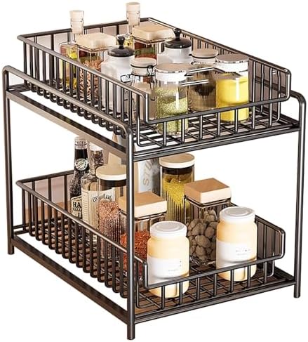 Under Sink - Pull Out Spice Rack, 2-Tier Adjustable Spice Storage for Kitchen Cupboard, Perfect for Kitchen nization and Space Saving