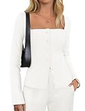 Women&apos;s Fall Square Neck Blazers 2025 Casual Long Sleeve Button Up Work Business Fitted Blazer Jackets