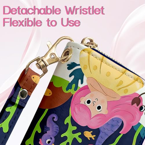 Image of Girls Wallet for Kids, Kids Wallet for Girls 6-8 8-10 10-12, Small Cute Mermaid Leather Toddler Purse with Wristlet and Coin Pocket, Christmas Stocking Stuffers Birthday Gift for Teen Girls