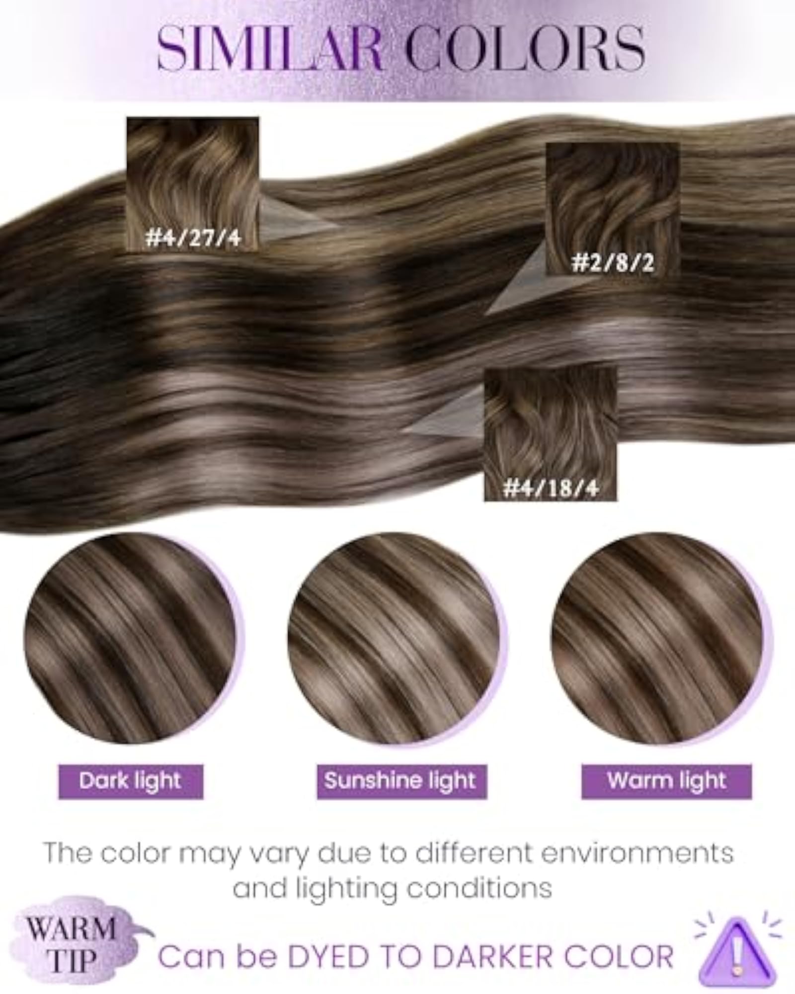 Real Human Hair Extensions, Chocolate Brown to Ash Blonde, 20 Inch