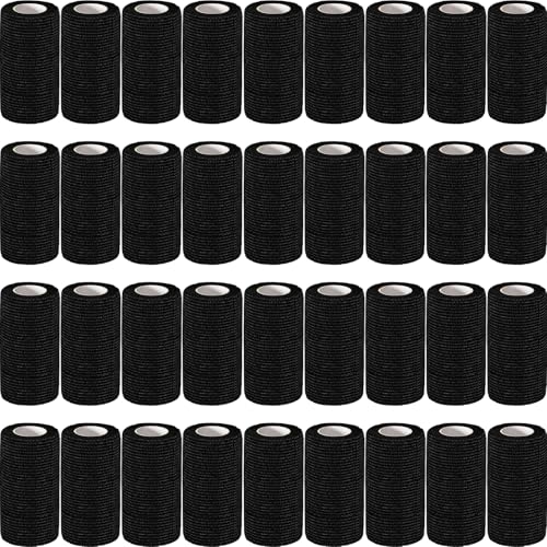 Image of AZEN 36 Pack Self Adhesive Bandage Wrap, 4 inch X 5 Yards Elastic Cohesive Bandage Wrap, Black Athletic Tape, Tattoo Grip Tape Wrap, Vet Wrap, Ankle Tape