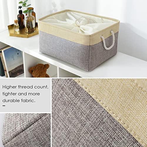 Thewarmhome Fabric Storage Basket Cloth Storage Bin Decorative Basket With Cotton Rope Handles Dog Toy Shelf Basket Closet For Home Office Books(Gold&Grey,Extra Jumbo-1Pack,20.5L×15.7W×13.8H) #TOP3