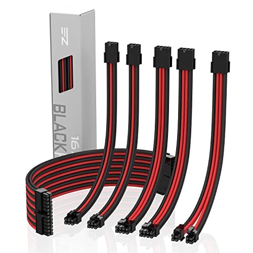 Cable alargador de alimentación ATX de 24 pines y EPS de 8 pines con manguito extragrande rojo y negro