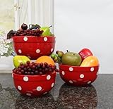 Set of 3 POLKA DOTS Red Ceramic Mixing Bowls, 82169MIX By ACK
