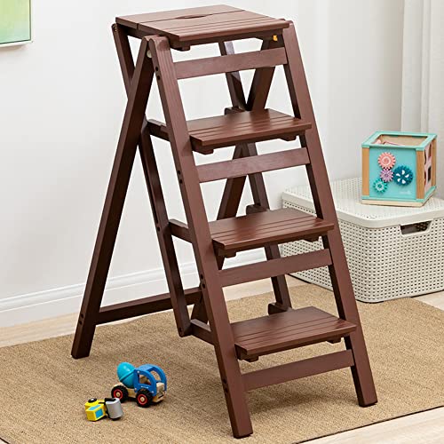 Taburete escalera plegable de madera maciza con 3 peldaños para hogar u oficina Lucky