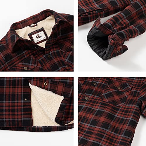 Image of COEVALS CLUB Men's Flannel Shacket Casual Button Snap Sherpa Quilted Lined Premium Jacket Shirts