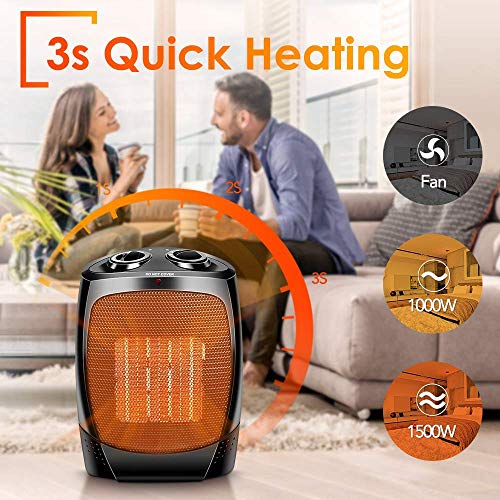 Room Heater Indoor Use - 1500W Quiet Fast-Heating Small Indoor Heater Space Heater For Large Room Heating W/Thermostat, 3 Modes, Tip Over & Overheat Protection, Portable Indoor Heater Fan For Indoor #TOP1