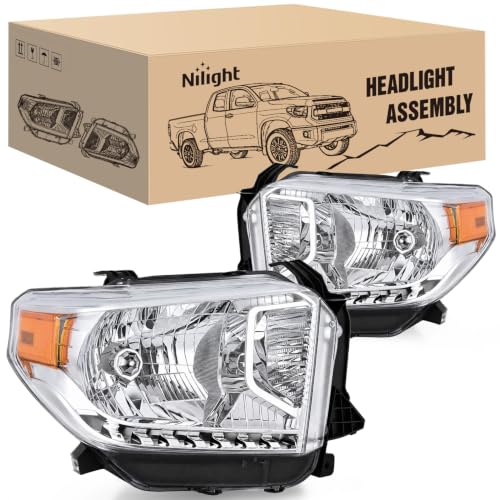 Image of Nilight Headlight Assembly Compatible for 2014-2021 Toyota Tundra | 2014 2015 2016 2017 2018 2019 2020 2021 SR5 /1794 /Limited /Platinum /SR /TRD Pro Headlamps with Chrome Housing Amber Reflector