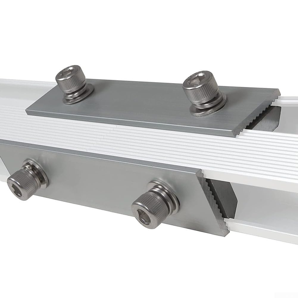4 Stück Solarmodul Schienen Profilverbinder, Aluminium Solarpanel Montageschienenverbinder, PV Halterung, T-Form Rail Koppler, Verstellbarer Panel Verbinder, Gekerbter Greifverbinder